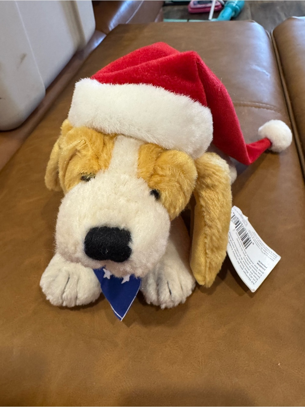 GANZ Plush Beagle with Red Santa Hat and Blue Superdogs Bandana